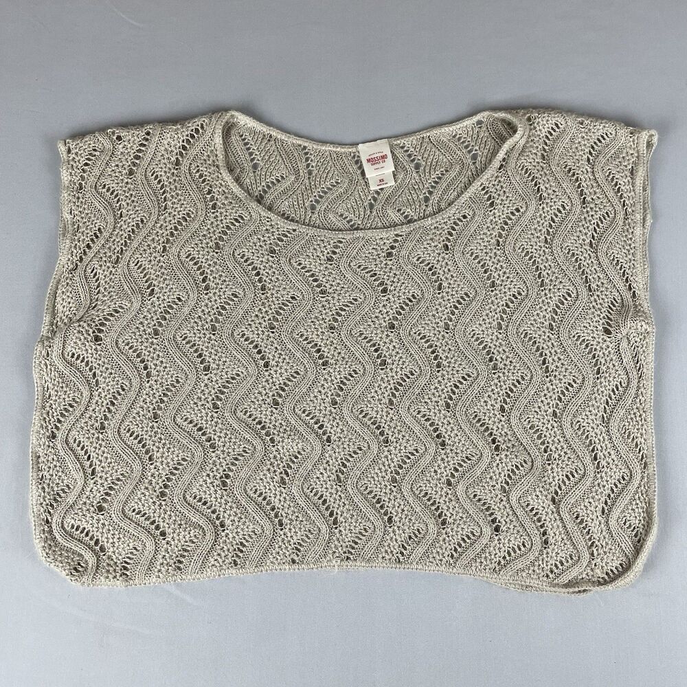 Mossimo Supply Co Crochet Knit Sweater Women’s XS Tan Beige Short Sleeve Vtg USA